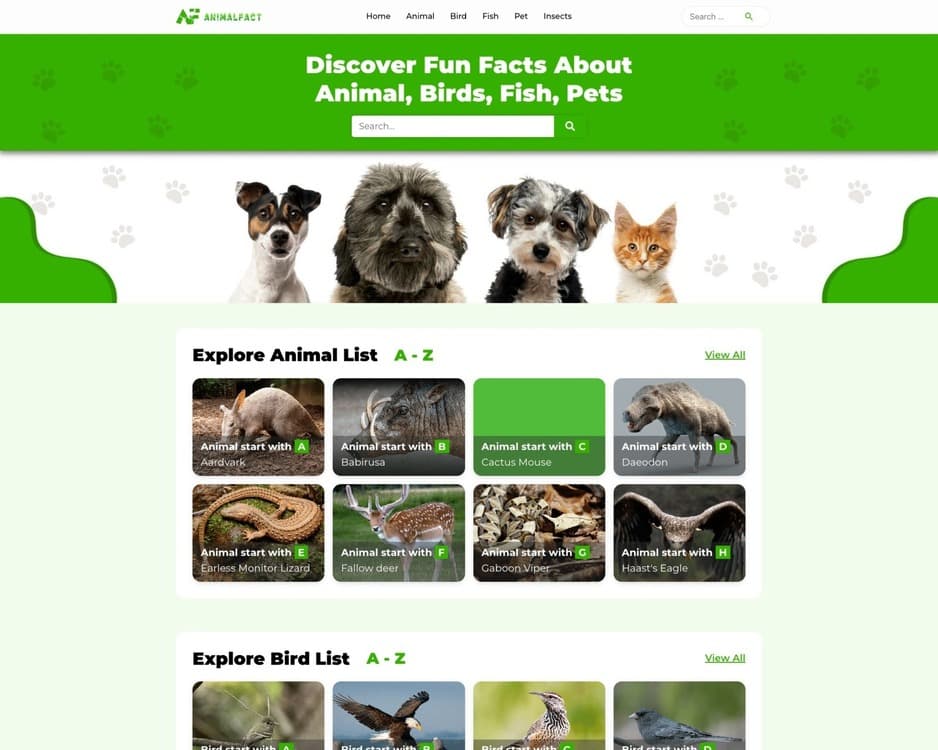 Animal Facts Content Website
